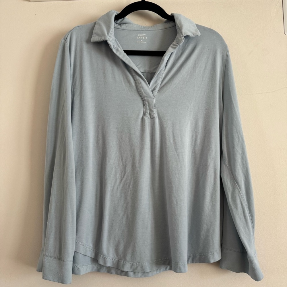 Cozy Earth Long Sleeve Light Blue Bamboo Blend Pullover - Picture 2 of 4